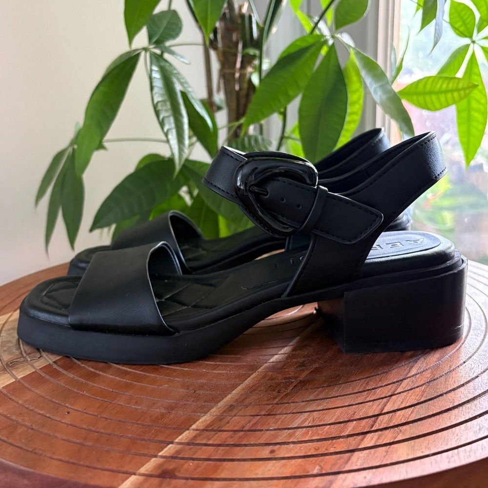 Aerosoles Dorian Black Platform Block Heel Sandals Square Toe Womens 7.5M